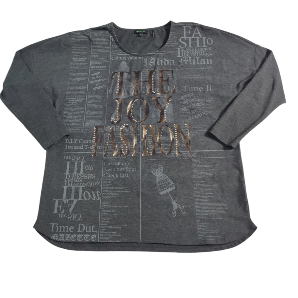 Tricotto Womens Shirt Fashion Joy Long Sleeved Grey Tee Shirt‎ Novelty Medium